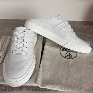 Hermes Keep Sneakers / Mules / Trainers in White Calfskin EU Size 39